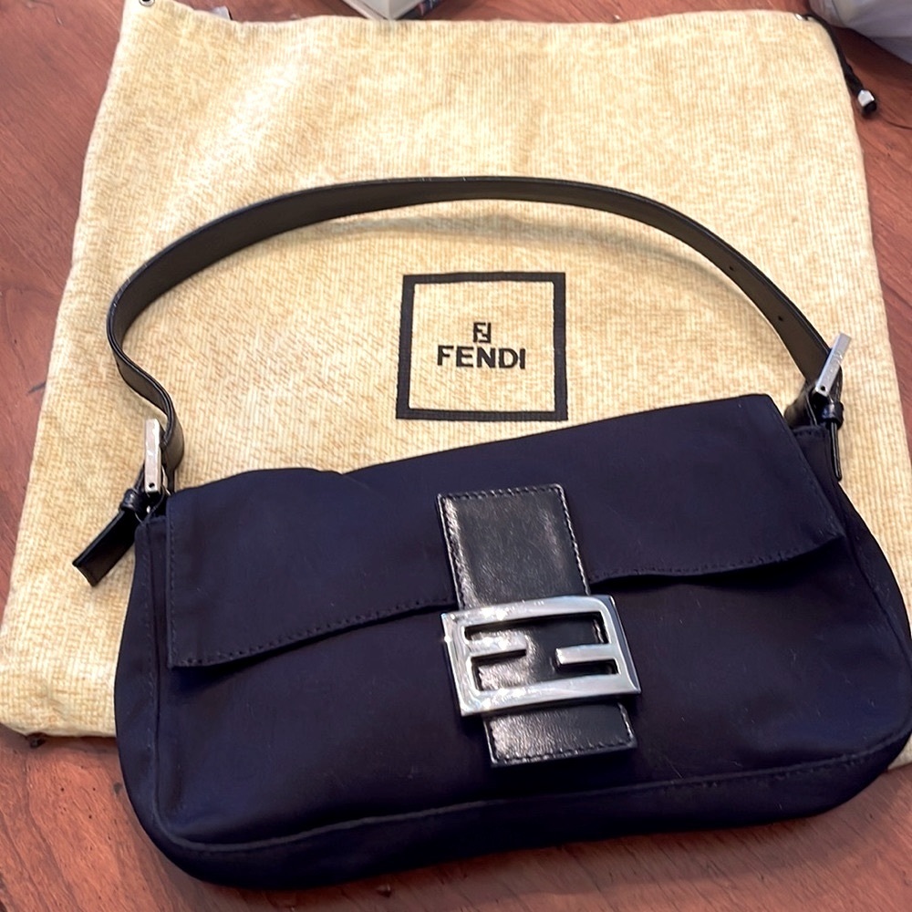 Classic Fendi Nylon Baguette Bag in Black